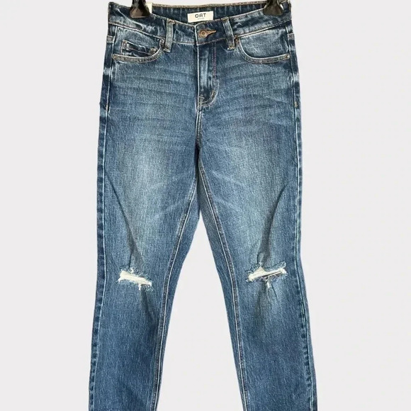 OAT NY Women's 25 High Rise Relaxed Fit Straight Distressed Jeans Denim - Picture 2 of 8